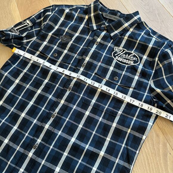 Harley-Davidson Multi-Patch Blue Plaid Button Down Shirt Men’s Slim Medium - Picture 5 of 6